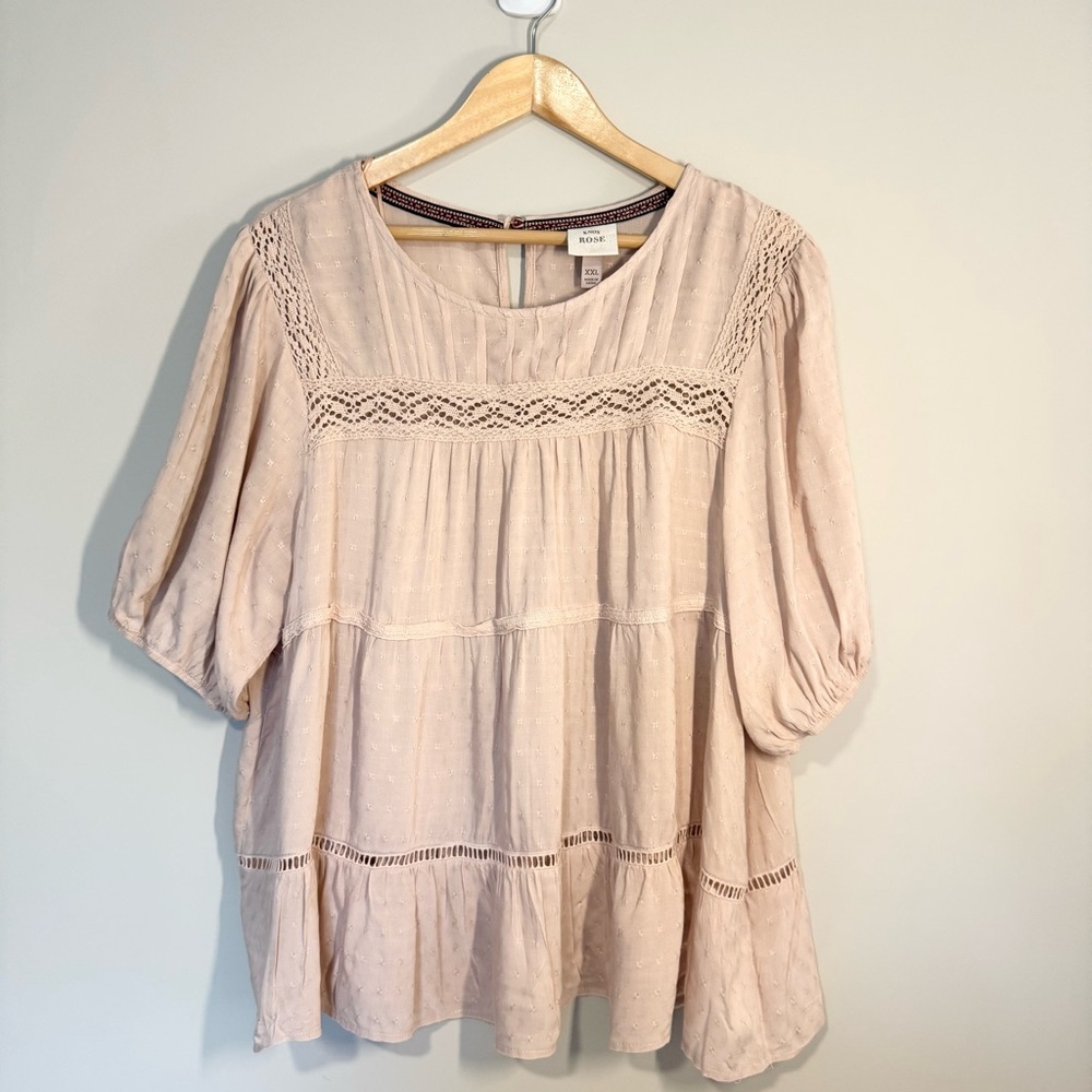 Knox Rose Pink Babyboll Short Puff Sleeve Blouse XXL